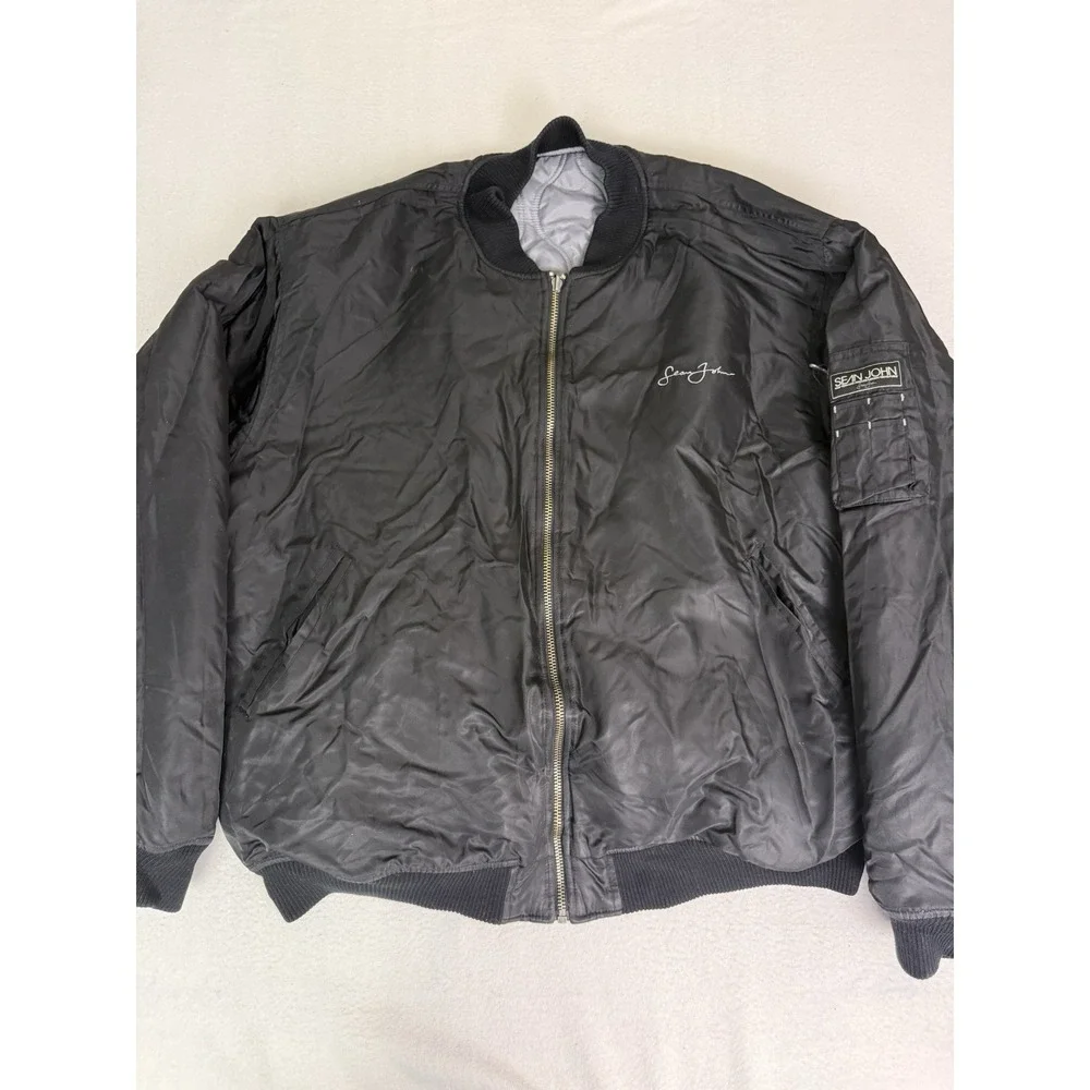 VTG Sean‎ John Reversible Quilted Bomber Jacket Mens XL Grey Black Streetwear